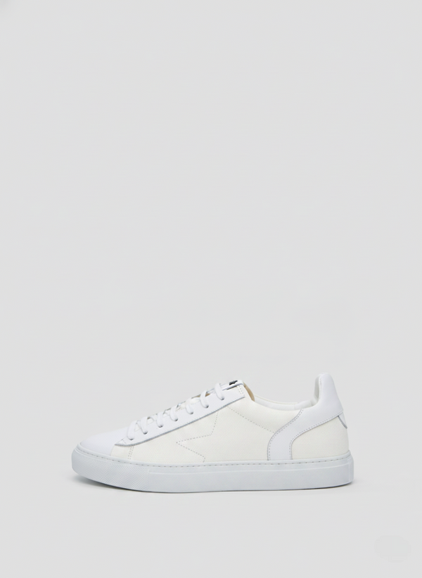 LEATHER AND FABRIC FLAT SNEAKERS