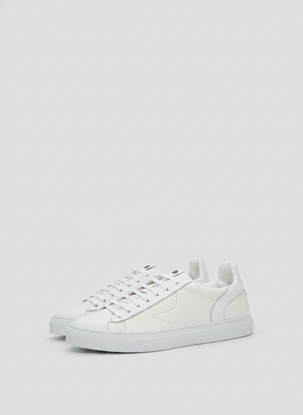 LEATHER AND FABRIC FLAT SNEAKERS