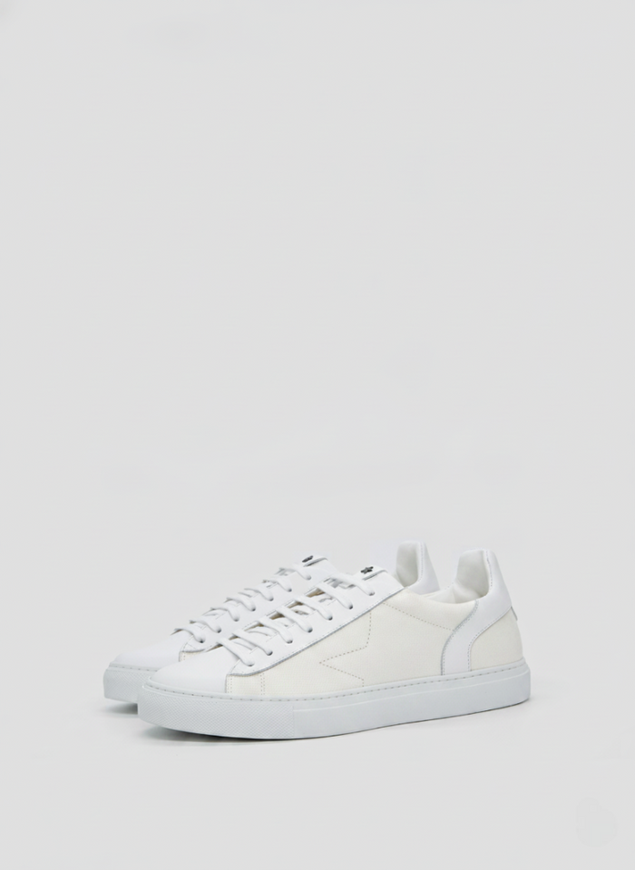 SNEAKERS PIATTE IN PELLE E TESSUTO