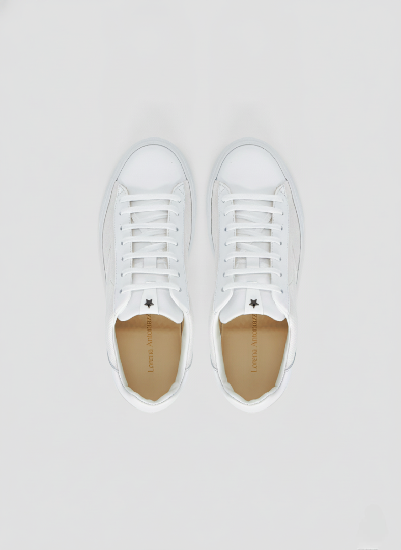 SNEAKERS PIATTE IN PELLE E TESSUTO