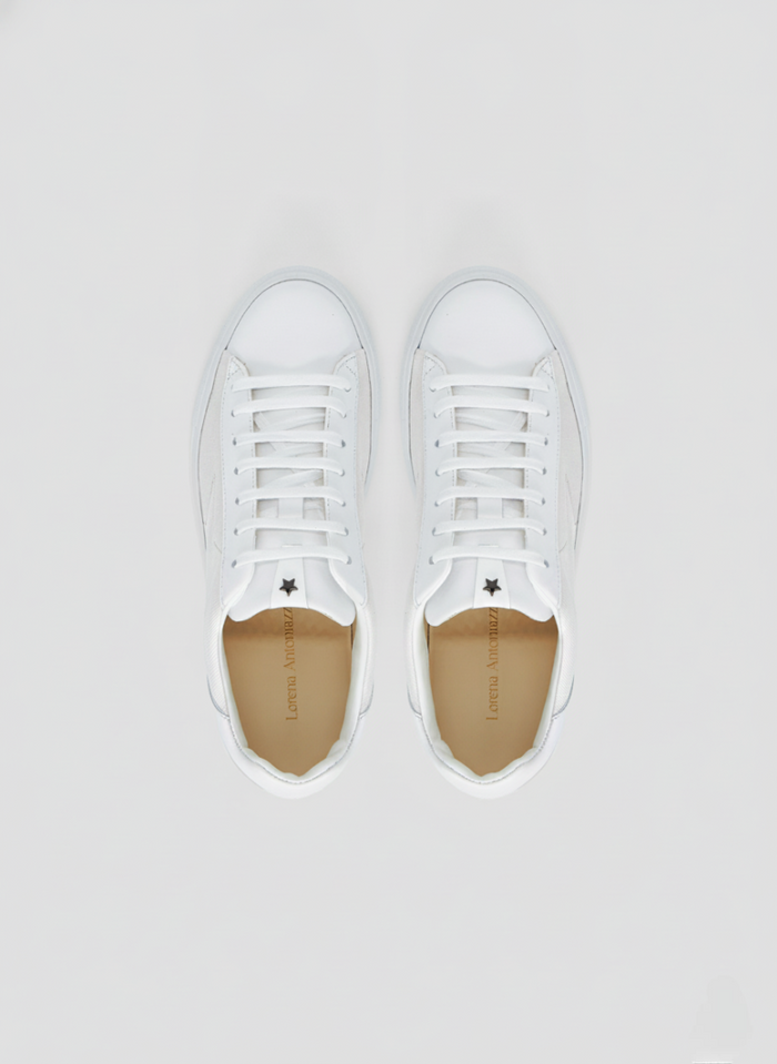 SNEAKERS PIATTE IN PELLE E TESSUTO