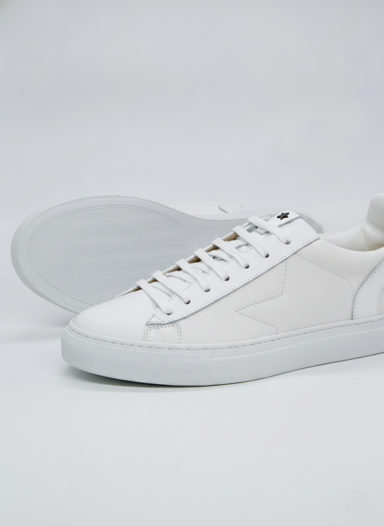 SNEAKERS PIATTE IN PELLE E TESSUTO