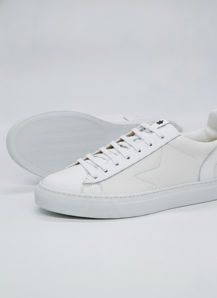 SNEAKERS PIATTE IN PELLE E TESSUTO