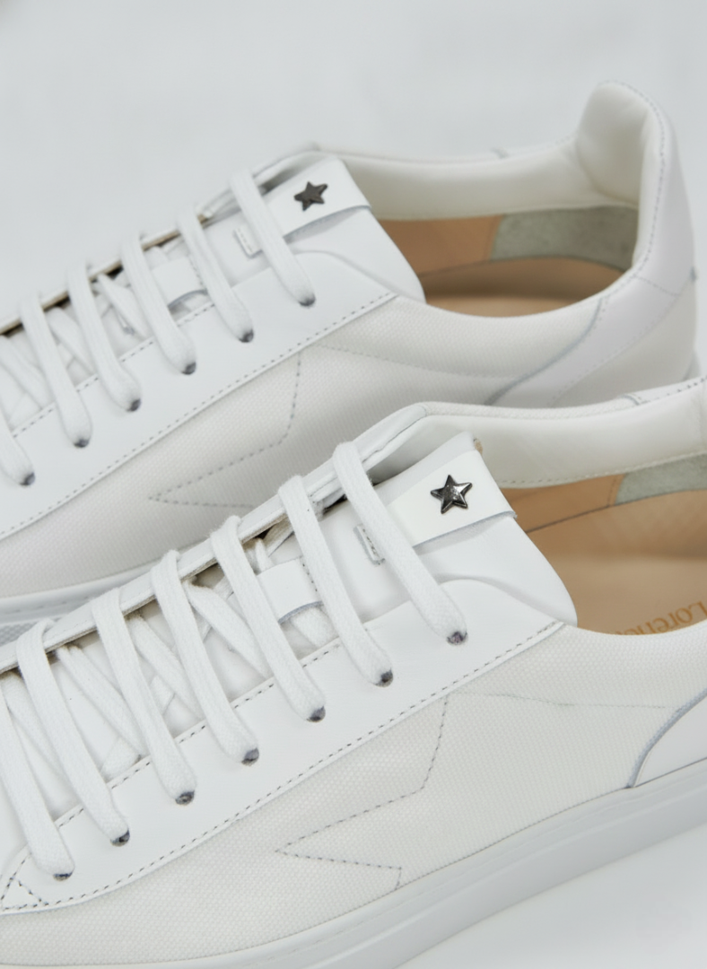 SNEAKERS PIATTE IN PELLE E TESSUTO