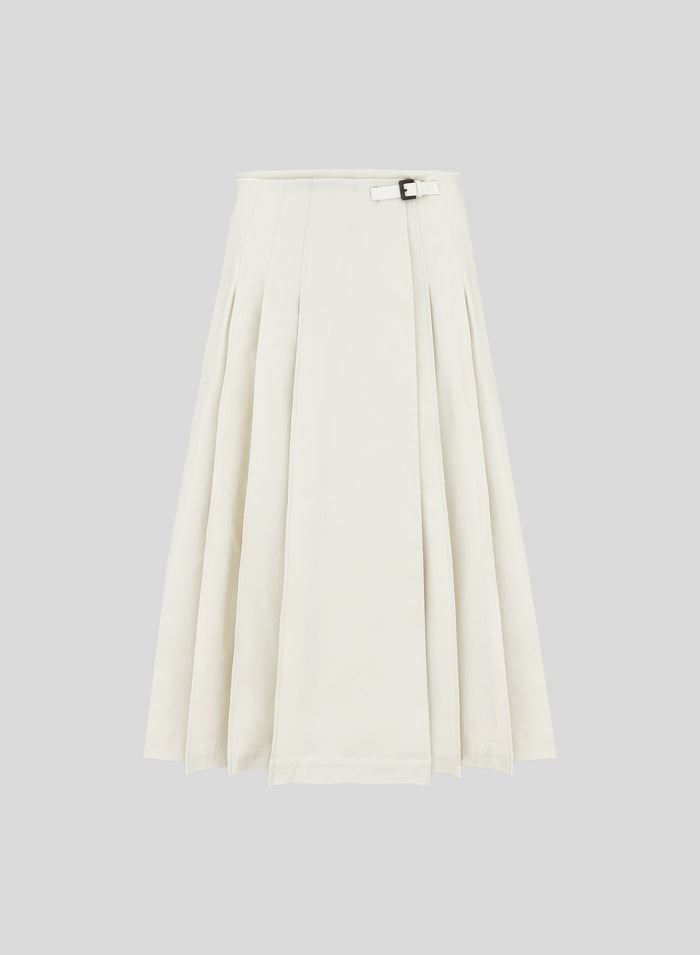 STRETCH COTTON CANVAS PLISSE MIDI SKIRT