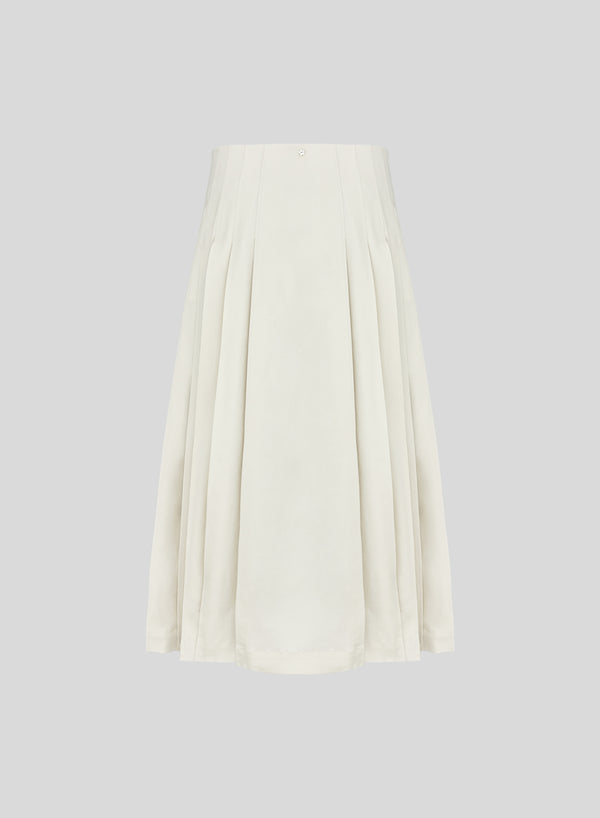 STRETCH COTTON CANVAS PLISSE MIDI SKIRT