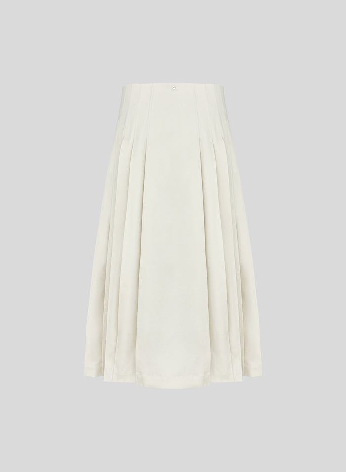 STRETCH COTTON CANVAS PLISSE MIDI SKIRT