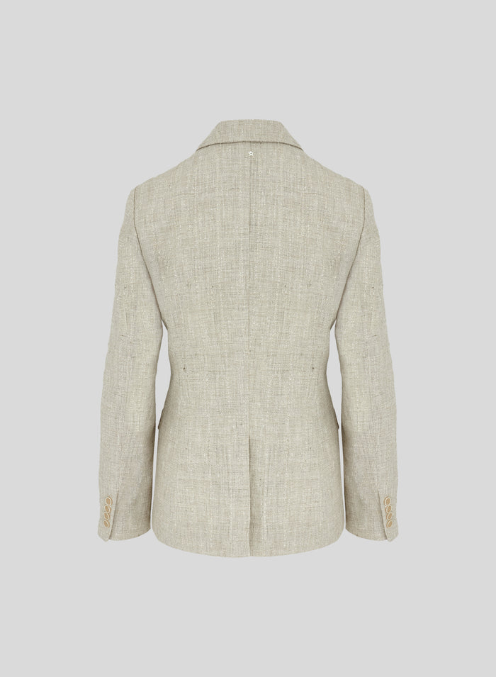 GIACCA MONOPETTO IN MISTO LINO CON GESSATURA PAILLETTES