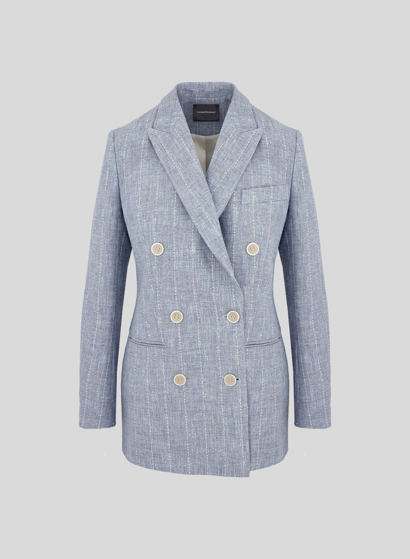 LINEN BLEND JACKET WITH SEQUINS PINSTRIPES