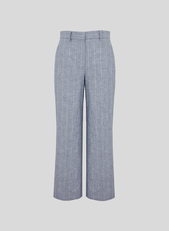 LINEN BLEND PANTS WITH SEQUINS PINSTRIPES