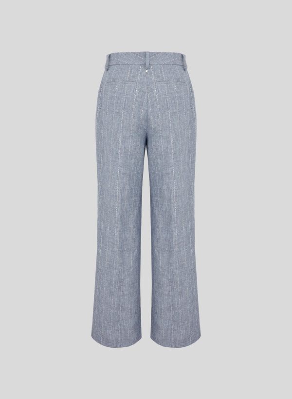 LINEN BLEND PANTS WITH SEQUINS PINSTRIPES