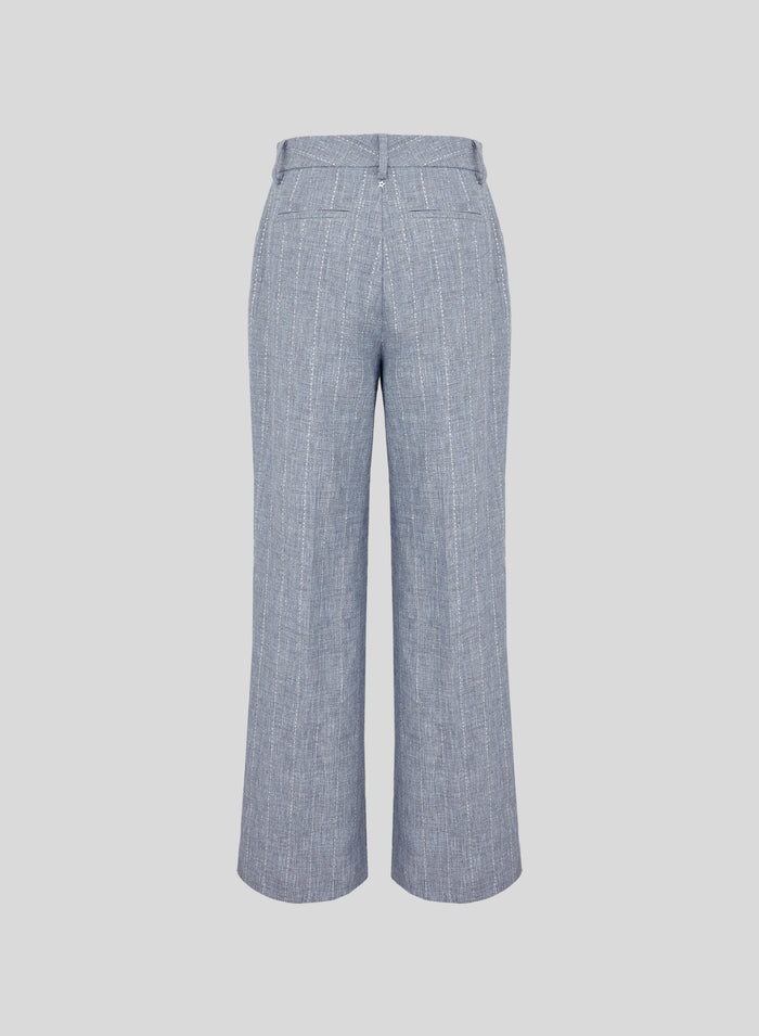 LINEN BLEND PANTS WITH SEQUINS PINSTRIPES