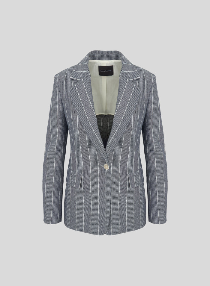 COTTON AND LINEN HERRINGBONE PINSTRIPED JACKET