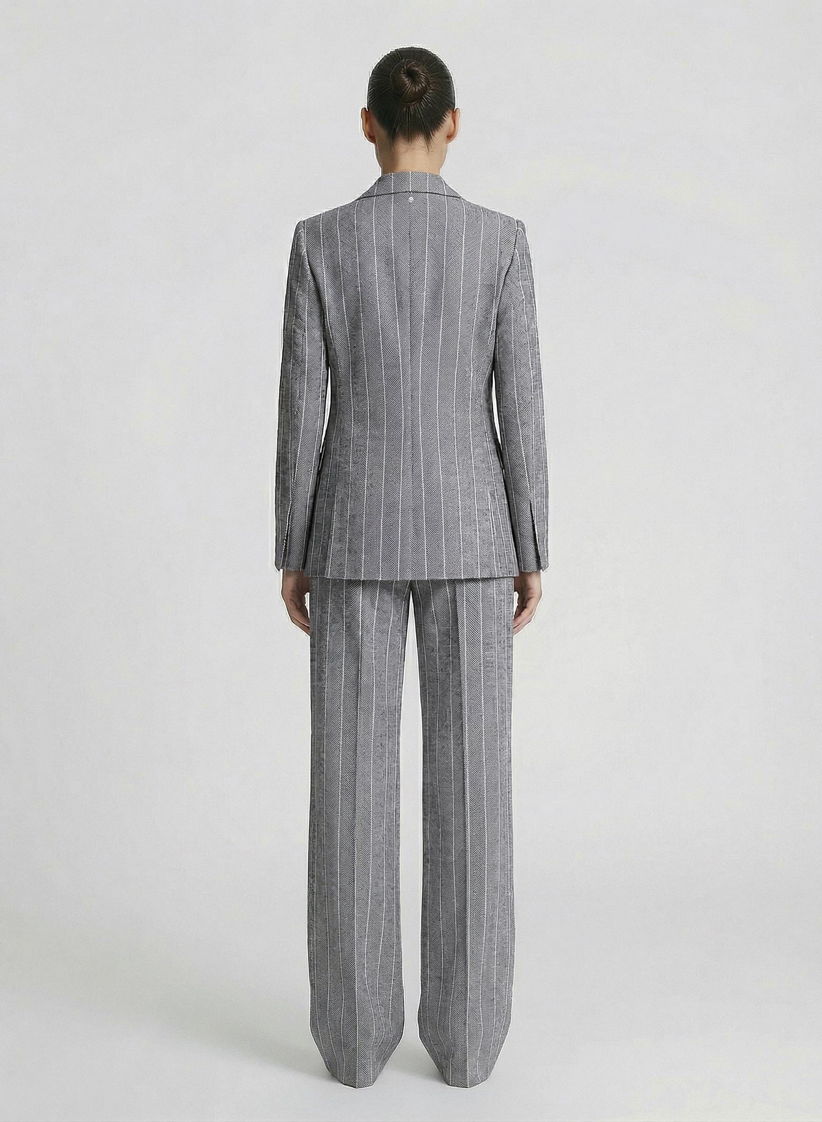 COTTON AND LINEN HERRINGBONE PINSTRIPED TAILORED PANTS