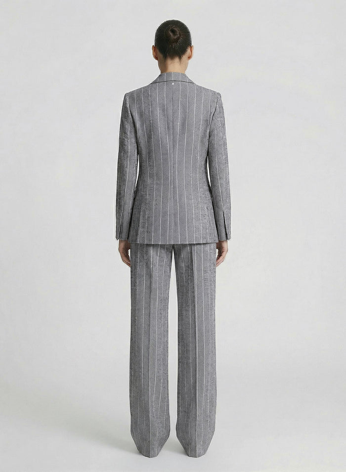 COTTON AND LINEN HERRINGBONE PINSTRIPED TAILORED PANTS