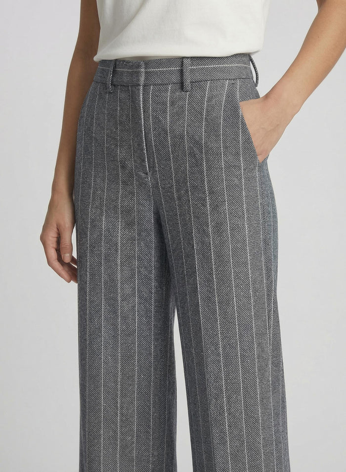 COTTON AND LINEN HERRINGBONE PINSTRIPED TAILORED PANTS
