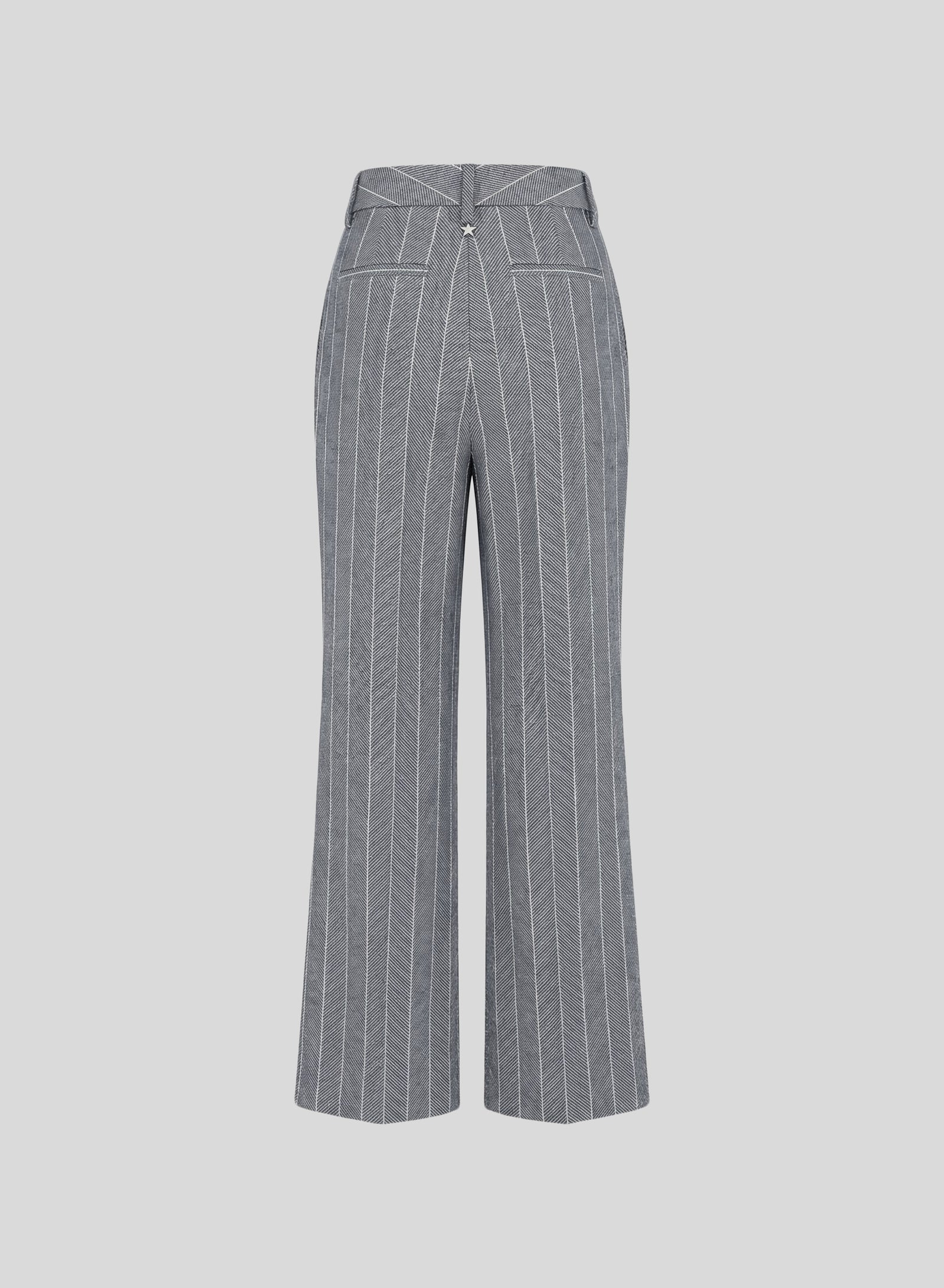 COTTON AND LINEN HERRINGBONE PINSTRIPED TAILORED PANTS