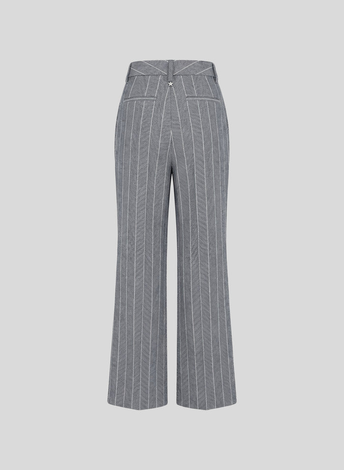COTTON AND LINEN HERRINGBONE PINSTRIPED TAILORED PANTS