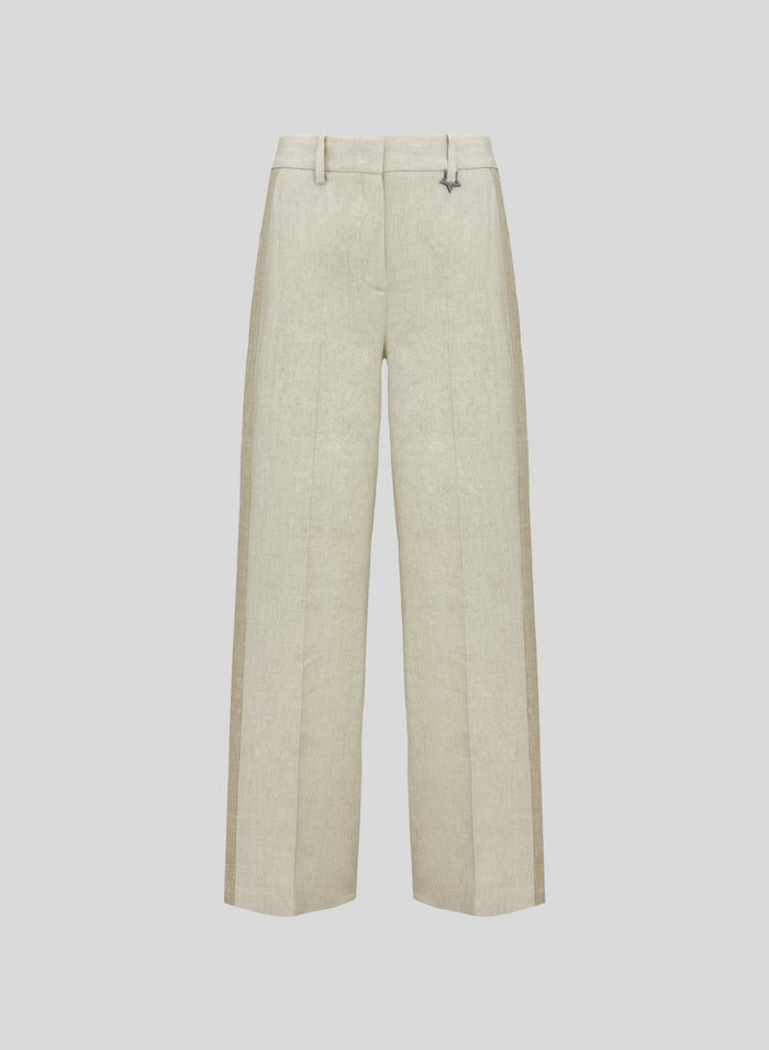 PANTALONI IN MISTO LINO E VISCOSA MELANGE