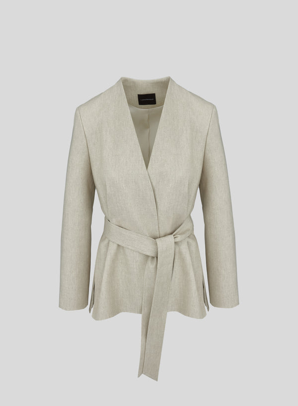 GIACCA A PORTAFOGLIO CON CINTURA IN MISTO LINO E VISCOSA MELANGE