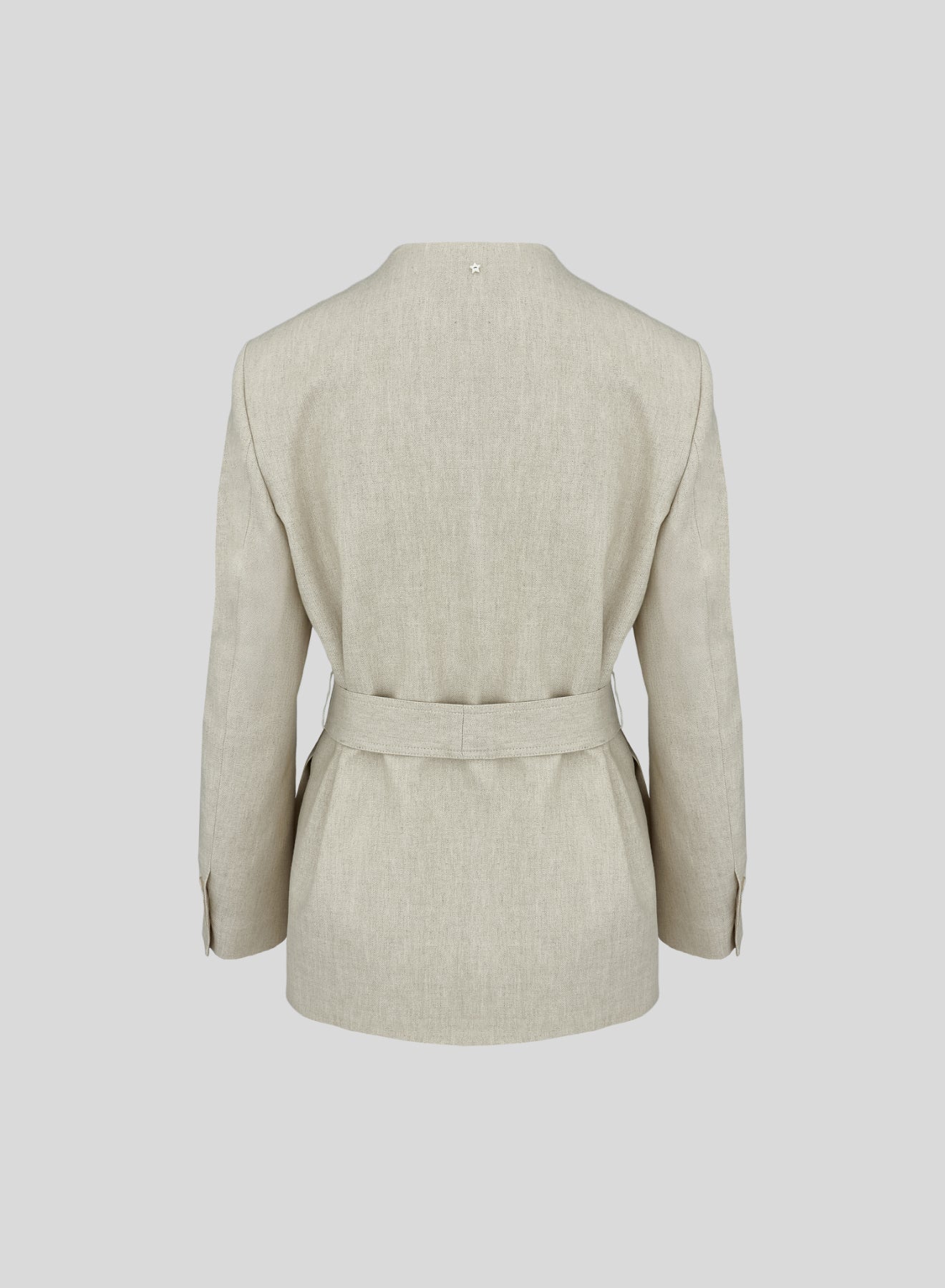 LINEN AND VISCOSE MELANGE BLEND WRAP JACKET WITH BELT