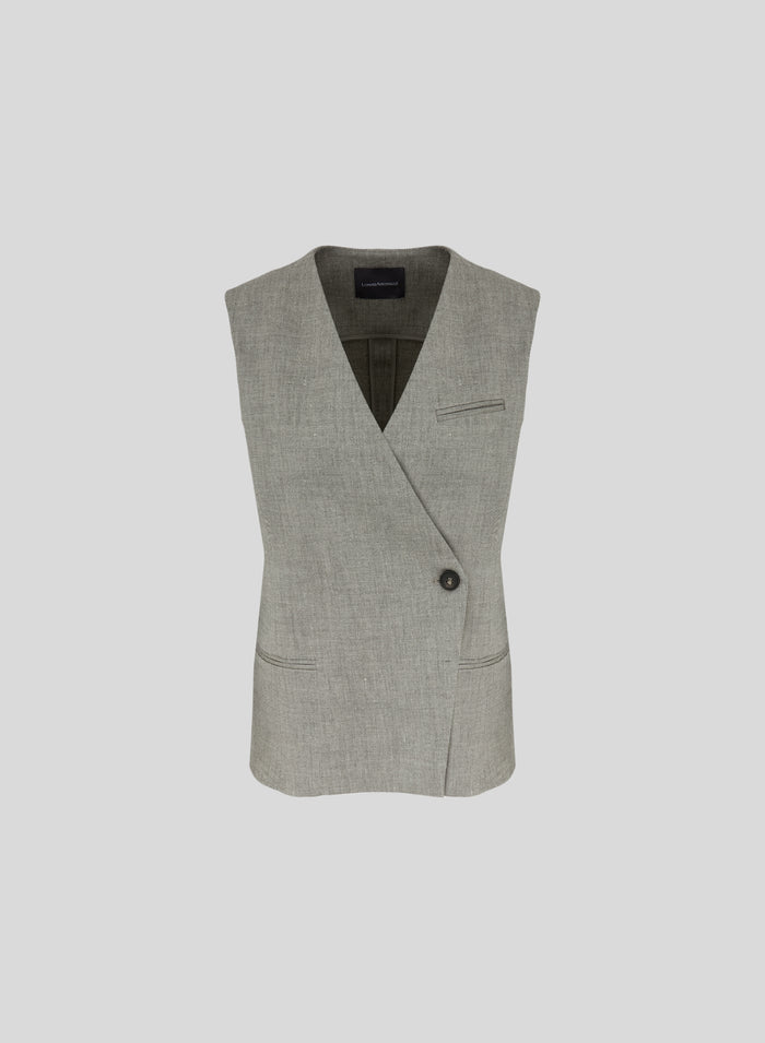 LINEN AND VISCOSE MELANGE BLEND VEST