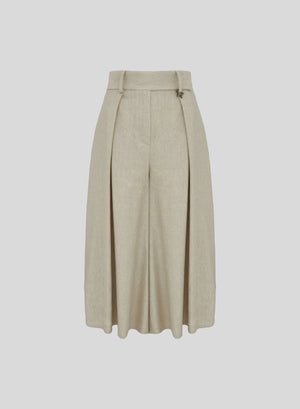 PANTALONI BERMUDA IN MISTO LINO E VISCOSA MELANGE