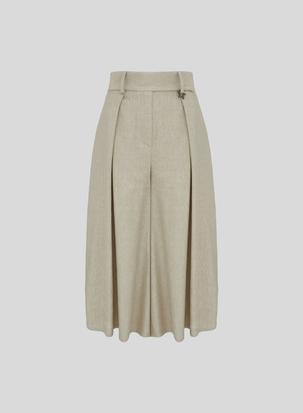 PANTALONI BERMUDA IN MISTO LINO E VISCOSA MELANGE