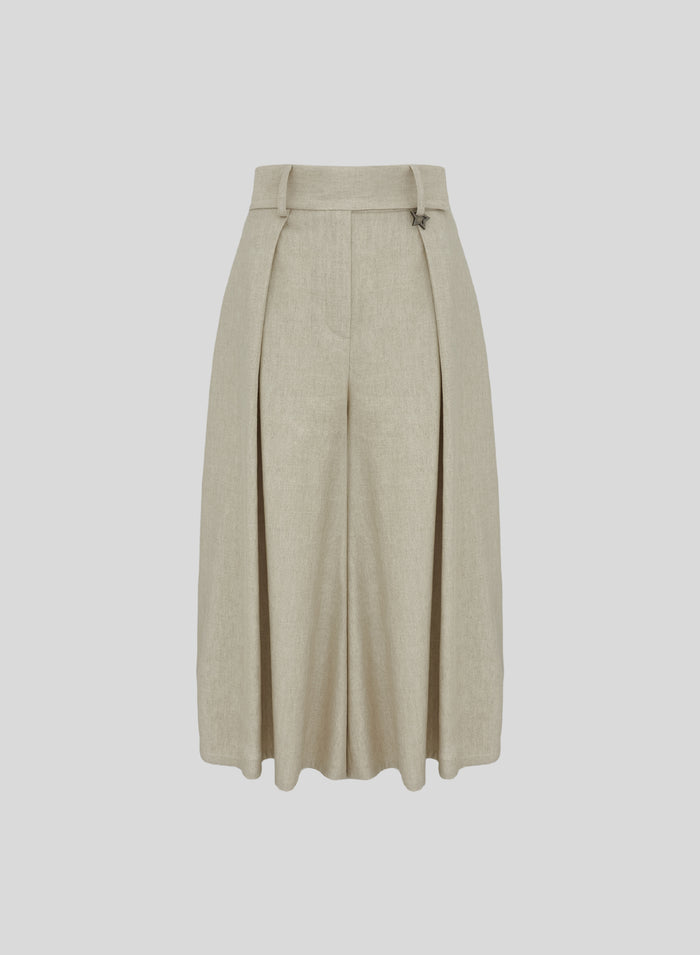 PANTALONI BERMUDA IN MISTO LINO E VISCOSA MELANGE