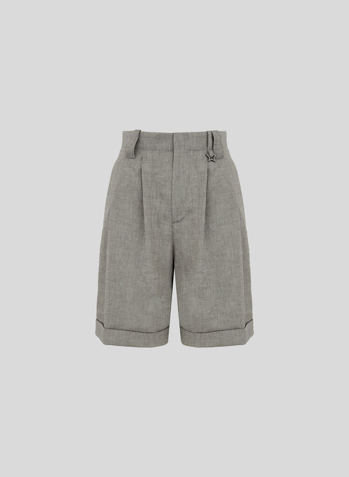 LINEN AND VISCOSE MELANGE BLEND BERMUDA SHORTS