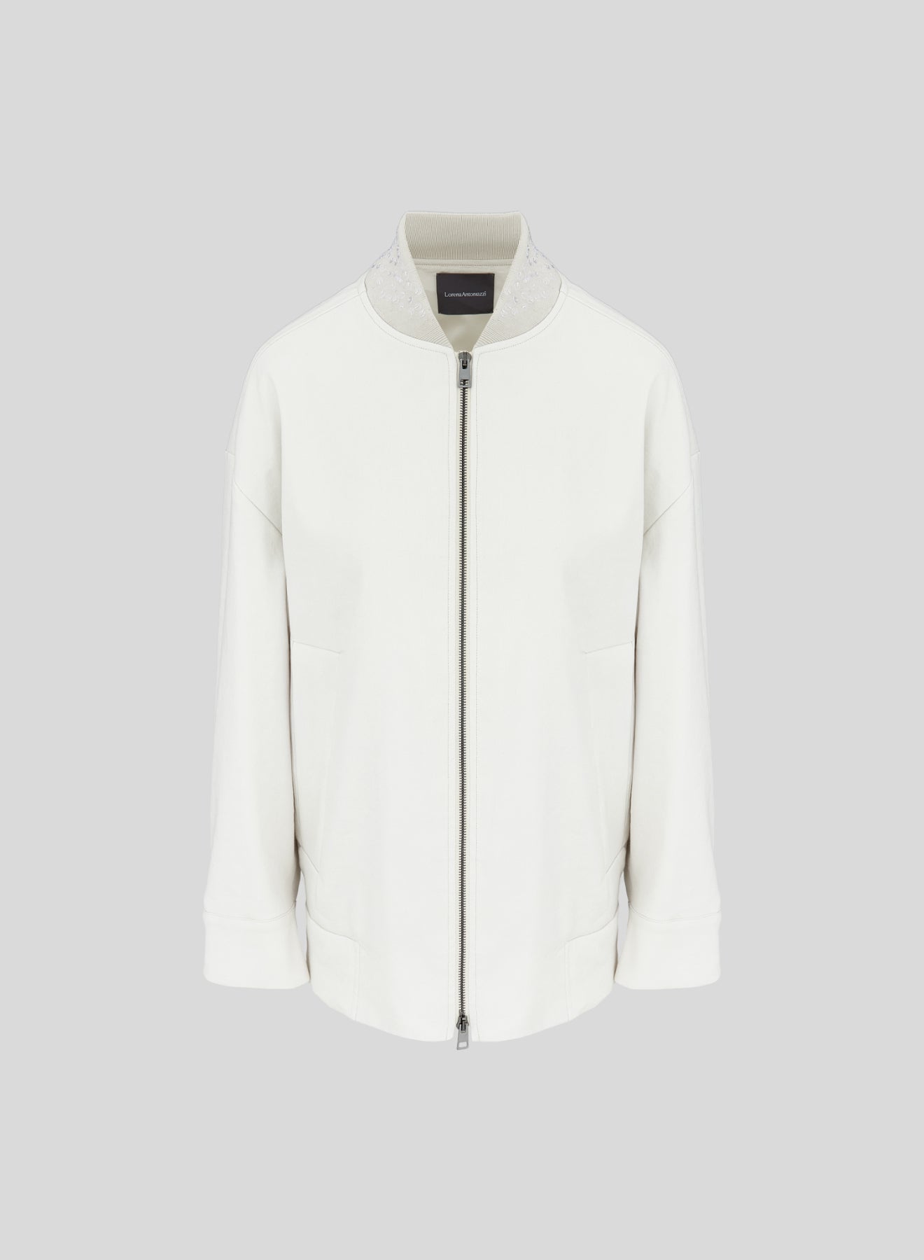 STRETCH LINEN AND VISCOSE BOMBER JACKET WITH EMBROIDERY