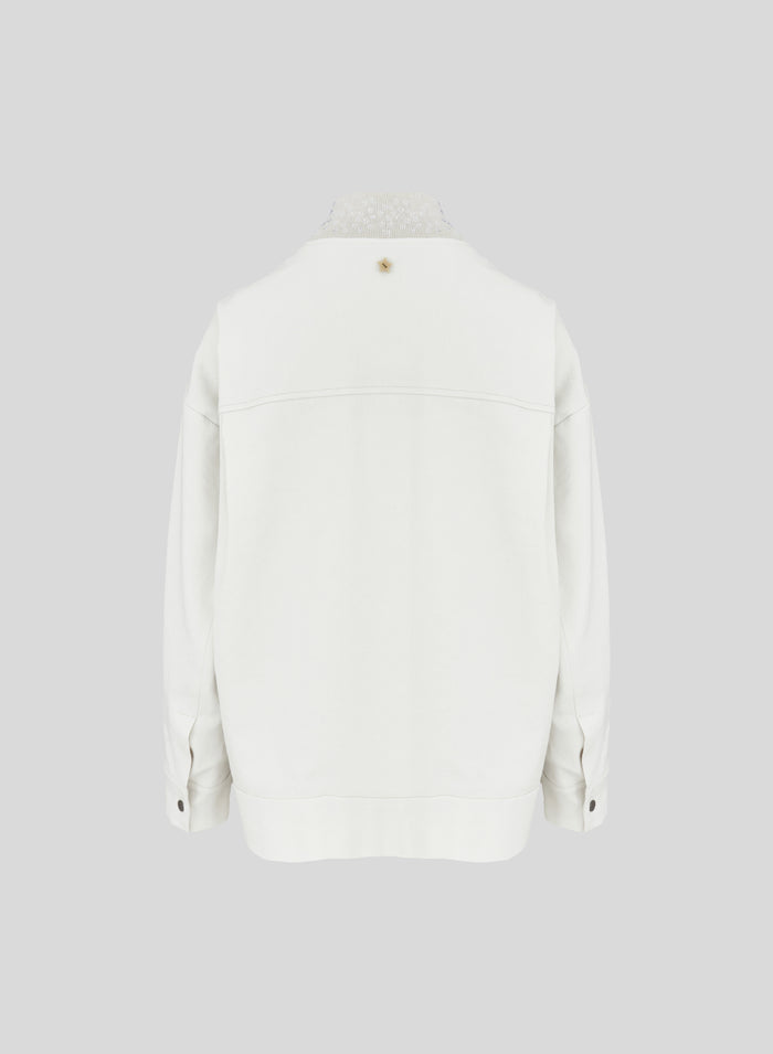 STRETCH LINEN AND VISCOSE BOMBER JACKET WITH EMBROIDERY