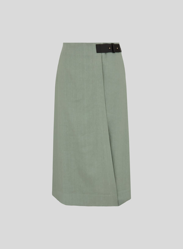 GONNA MIDI  A PORTAFOGLIO IN LINO E VISCOSA STRETCH