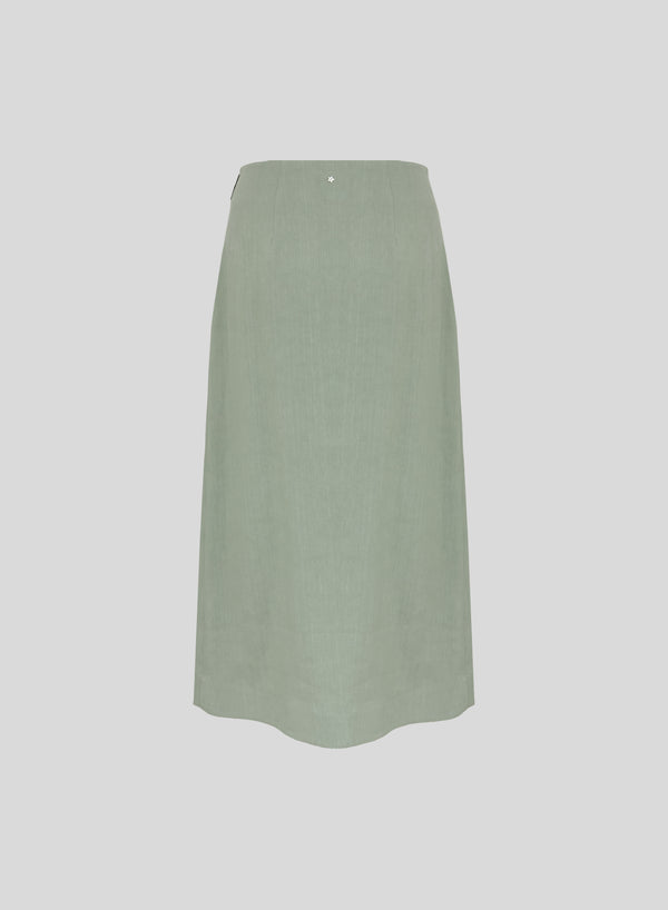 STRETCH LINEN AND VISCOSE MIDI WRAP SKIRT
