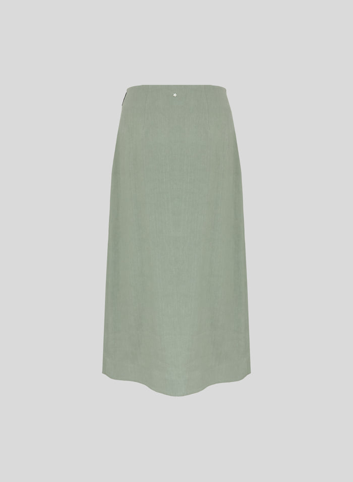STRETCH LINEN AND VISCOSE MIDI WRAP SKIRT