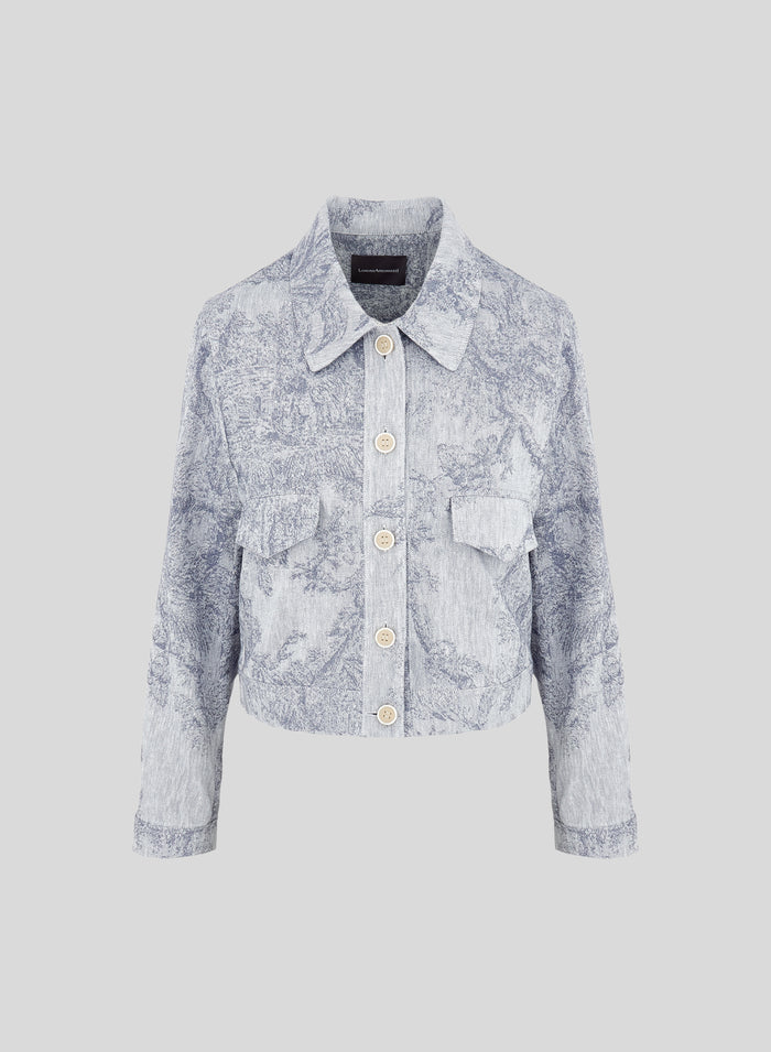 COTTON AND LINEN CABAN WITH TOILE DE JOUY JACQUARD PRINT