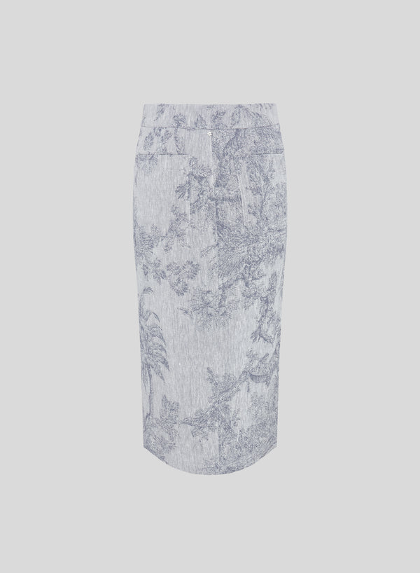 GONNA MIDI IN COTONE E LINO CON STAMPA JACQUARD TOILE DE JOUY