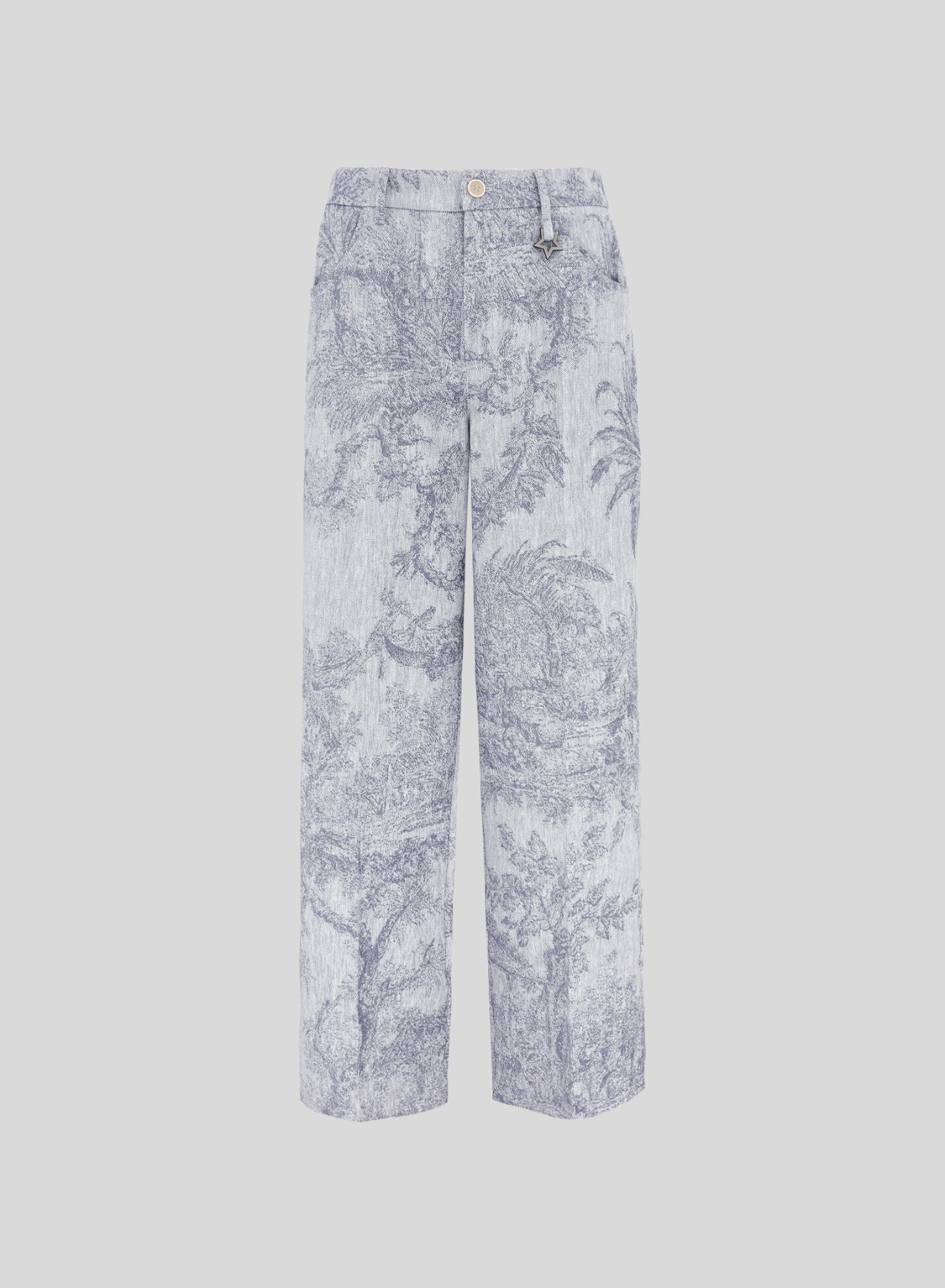 PANTALONI SARTORIALI IN COTONE E LINO CON STAMPA JACQUARD TOILE DE JOUY