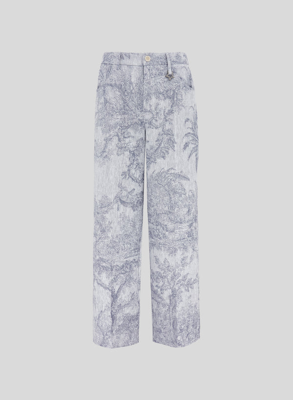 PANTALONI SARTORIALI IN COTONE E LINO CON STAMPA JACQUARD TOILE DE JOUY