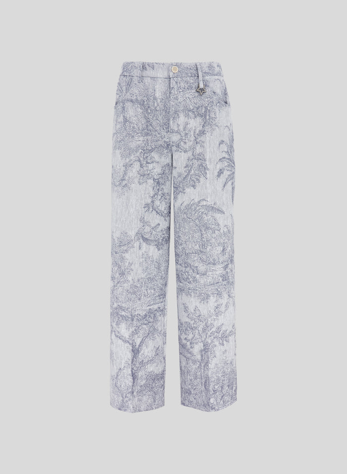 PANTALONI SARTORIALI IN COTONE E LINO CON STAMPA JACQUARD TOILE DE JOUY