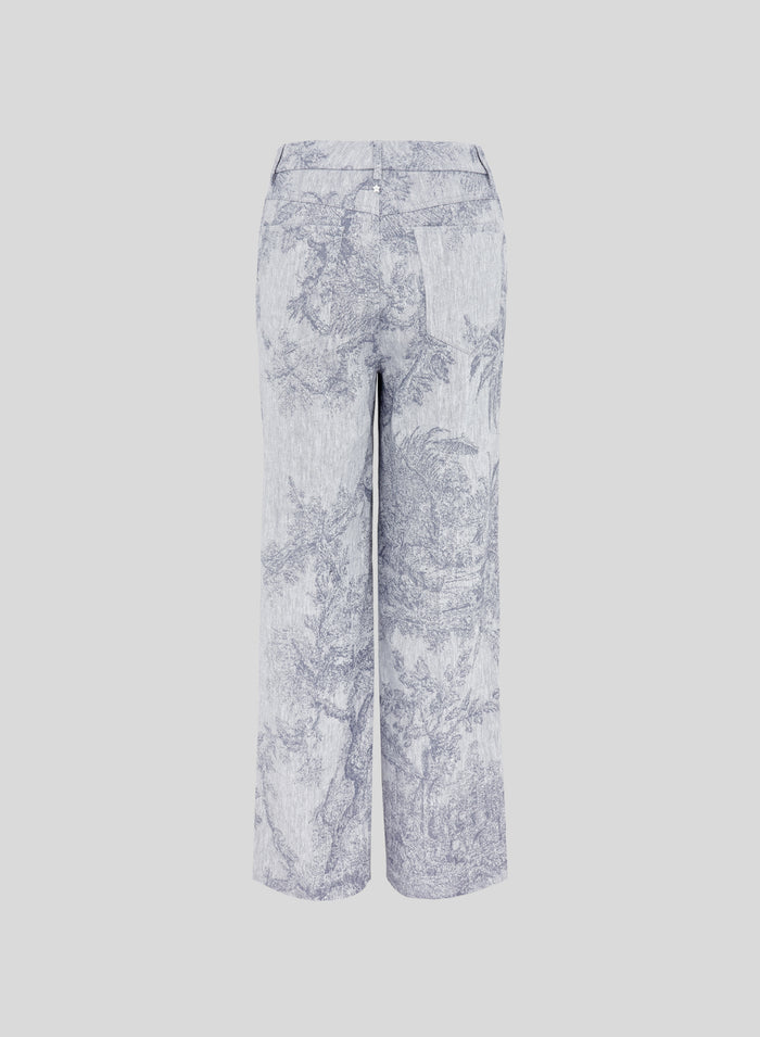 PANTALONI SARTORIALI IN COTONE E LINO CON STAMPA JACQUARD TOILE DE JOUY