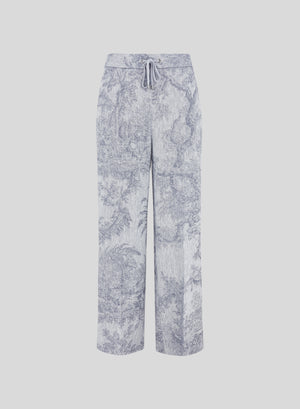 PANTALONI IN COTONE E LINO CON STAMPA JACQUARD TOILE DE JOUY