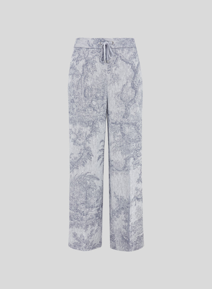 COTTON AND LINEN PANTS WITH TOILE DE JOUY JACQUARD PRINT