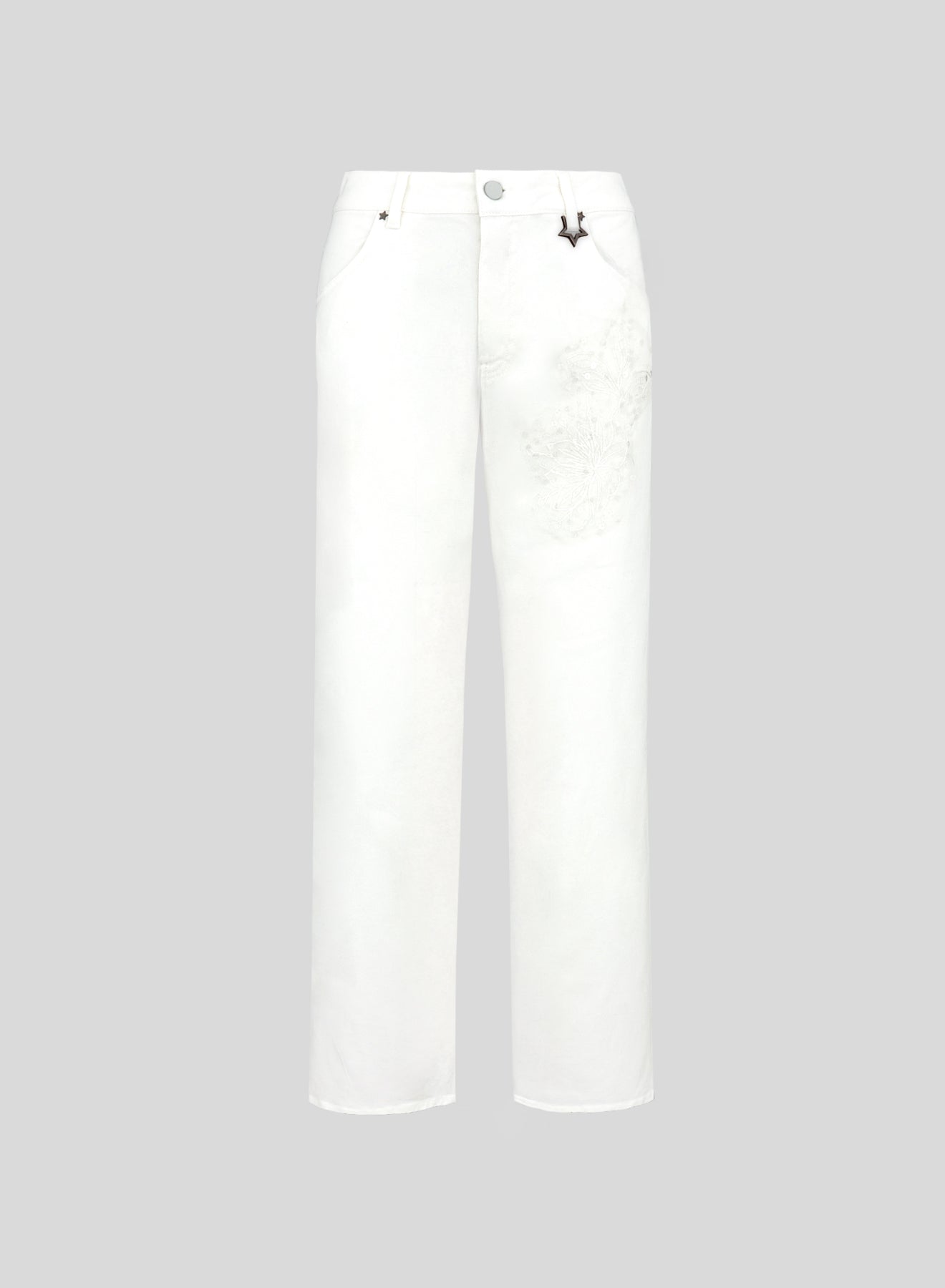 PANTALONI A GAMBA LARGA IN DENIM CON RICAMO PAILLETTES