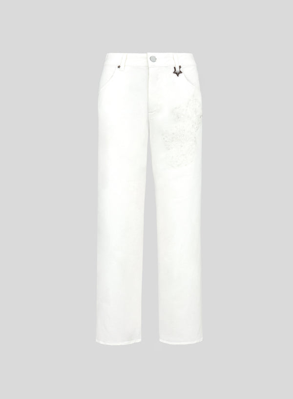 PANTALONI A GAMBA LARGA IN DENIM CON RICAMO PAILLETTES