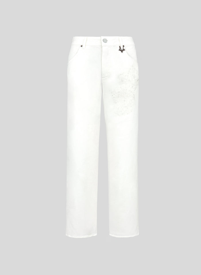 WIDE LEG DENIM PANTS WIT EMBROIDERY
