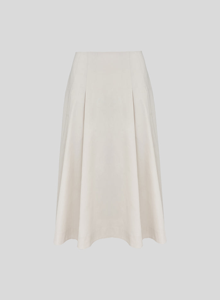 STRETCH COTTON POPLIN PLEATED MIDI SKIRT