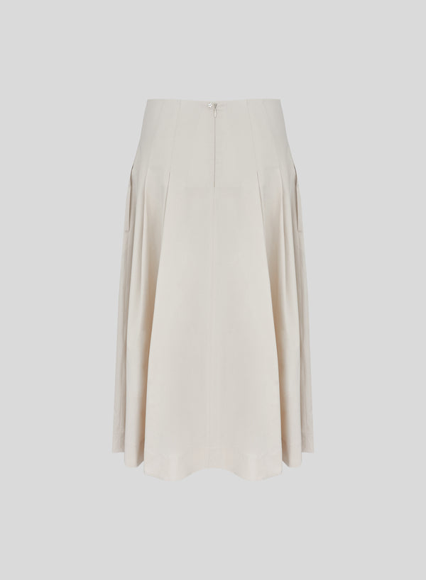 STRETCH COTTON POPLIN PLEATED MIDI SKIRT
