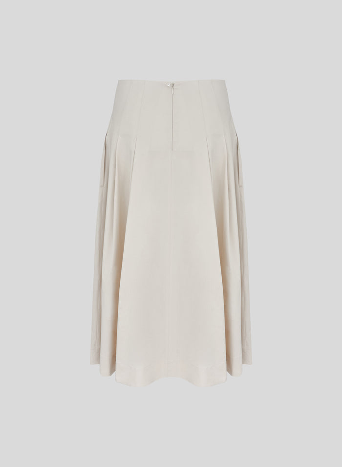 STRETCH COTTON POPLIN PLEATED MIDI SKIRT