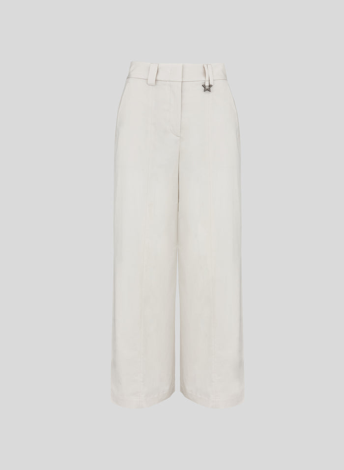 STRETCH COTTON POPLIN WIDE LEG PANTS